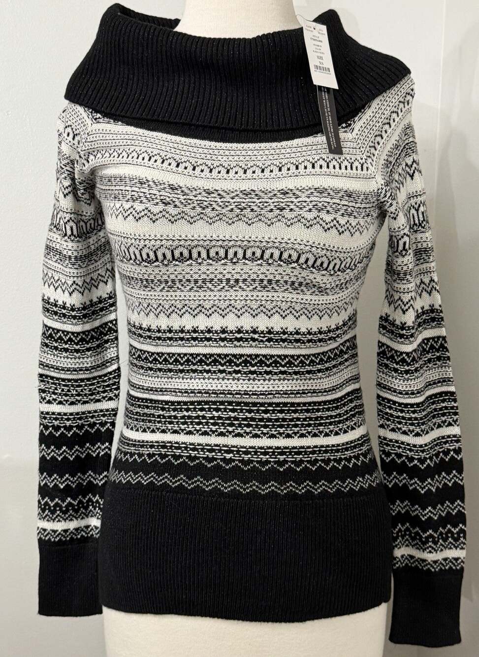NEW White House Black Market XS Striped Shimmer Cowl Neck Long Sleeve Sweater